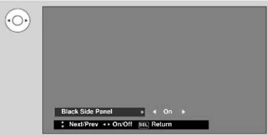 Black Side Panel Next/Prev •• On/Off SEL Return