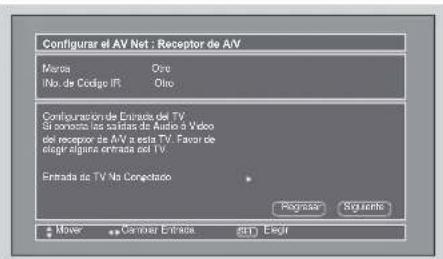 Configurar el AV Net : Receptor de AV Mora No. de Códico IR Oro Olio Configuración de Entrada del TV Si como lo las sadas de Audio à Video del receptor de AV a esta TV. Favor de segir alguna entrada del TV. Entrada de TV Na Conectado Registrar Signato Move Carrier Enada Edit Export