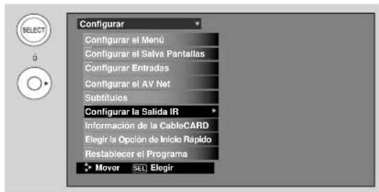 Configurar Configurar el Menú Configurar el Salva Pantallas Configurar Entradas Configurar el AV Net Subtitulos Configurar la Salida IR Información de la CableCARD Elegir la Opción de Inicio Rápido Restablecor el Programa Mover SEL Elegir