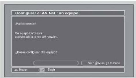 Configurar el AV Net : un equipo !Fattaciones! Su equipo DVD data conceplado a la red AV network. ¿Deses configurar otro equipo? S.No glacias, ya tomada Mover SEL Elegir