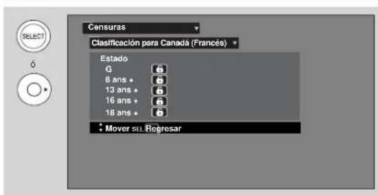 Censuras Clasificación para Canadá (Francés) Estado G 8 ans + 13 ans + 16 ans + 18 ans + Mover sll Rogresar