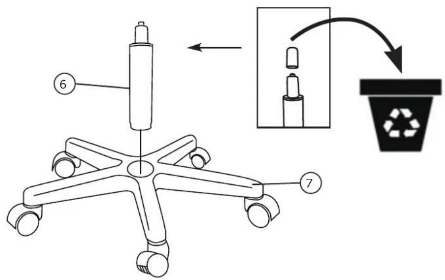 Diagram illustrating the assembly of a recycling bin with labeled parts and a recycling symbol