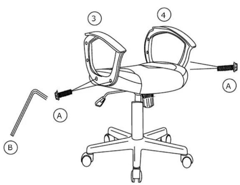 Diagram of an office chair with labeled parts including a tool, armature, and accessories