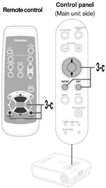 Remote control TOSHIMA INPUT HINDA — CPU — GPU FREESE MJE SPI COL HES MENU VOI ACU 3-C 3-C Control panel (Main unit side) XESENDE AUTOAUTO SET VOLACU ENTER EXIT MENU INPUT ON STANDEY TEMP LAMP ON BUSY FAN