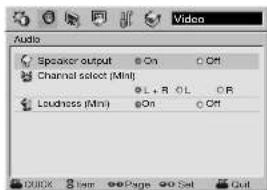 Audio Speaker output On Off Channel select (Mini) L+ R OL OB Loudness (Mini) On Off DUBK Train Page Set Out