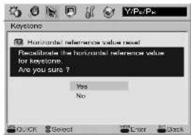 Keystone Horizontal reference value need Reconstruct the horizontal reference value for keyystone. Are you sure ? Yes No OK Select Cancel Back