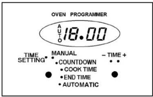OVEN PROGRAMMER AUTO 18.00 TIME SETTING • MANUAL • COUNTDOWN • COOK TIME • END TIME • AUTOMATIC - TIME + • •