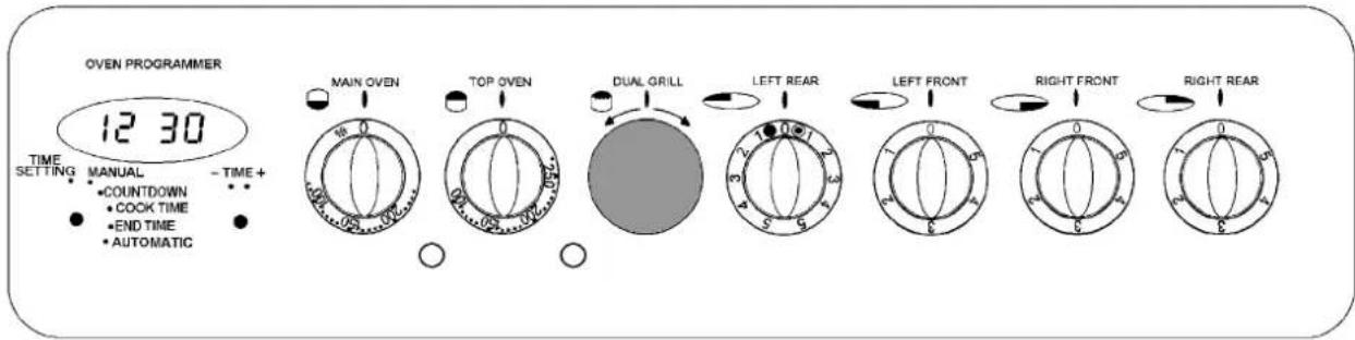 OVEN PROGRAMMER 12 30 TIME SETTING MANUAL - TIME + •COUNTDOWN •COOK TIME •END TIME •AUTOMATIC MAIN OVEN TOP OVEN DUAL GRILL LEFT REAR LEFT FRONT RIGHT FRONT RIGHT REAR