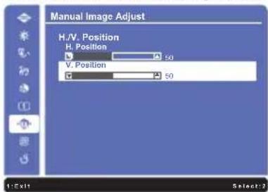 Manual Image Adjust H.V. Position H. Position 50 V. Position 50 1:Exit Select:2