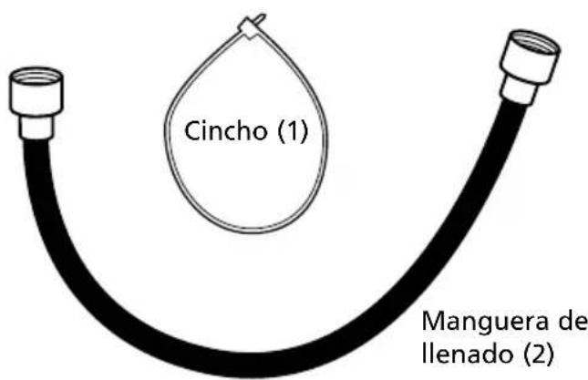 Cincho (1) Manguera de llenado (2)