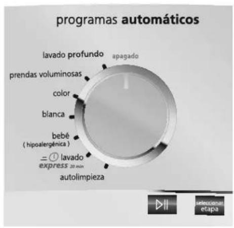 programas automáticos lavado profundo apagado prendas voluminosas color blanca bebé ( hipoalergénica ) = lavado express 20 min autolimpieza ≡ lavado
