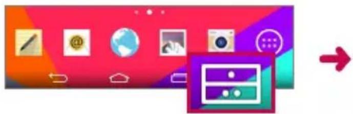 Toque íconos de aplicación o deslice hacia arriba y hacia abajo para abrir dos aplicaciones al mismo Reciente Internet E-mail Galeria Chrome YouTube Maps Hangouts Gmail Admin. de Archivos
