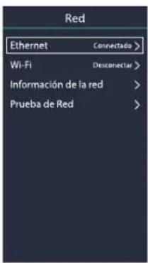 Red Ethernet Connectado > Wi-Fi Desconectar > Información de la red > Prueba de Red >