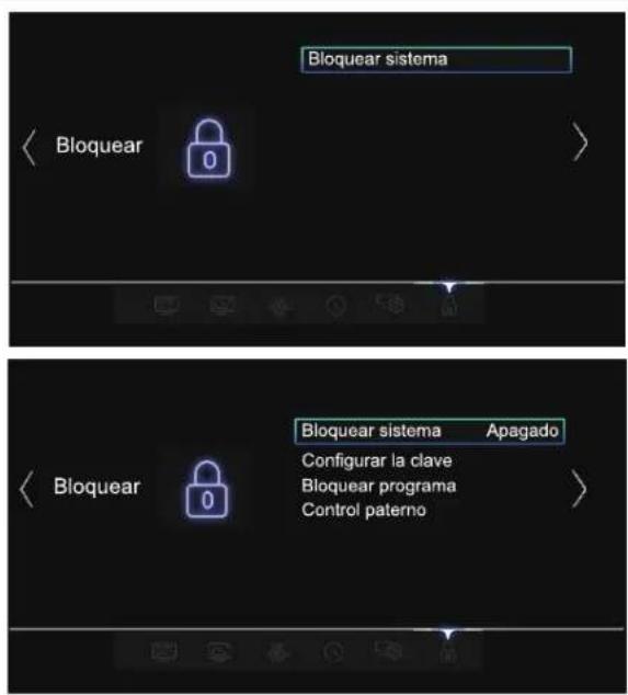Bloquear sistema Bloquear Bloquear sistema Apagado Configurar la clave Bloquear programa Control paterno