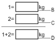 1= kg B 2= kg C 1+2= kg D