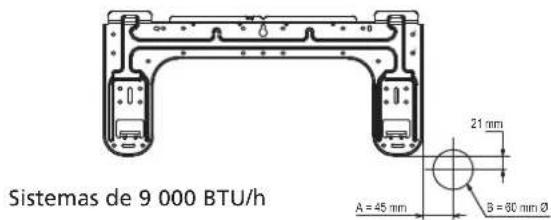Sistemas de 9 000 BTU/h 21 mm A = 45 mm B = 60 mm Ø