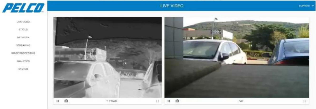 PELCO LIVE VIDEO SUPPORT LIVE VIDEO STATUS NETWORK STREAMING IMAGE PROCESSING ANALYTICS SYSTEM THERMAL DAY