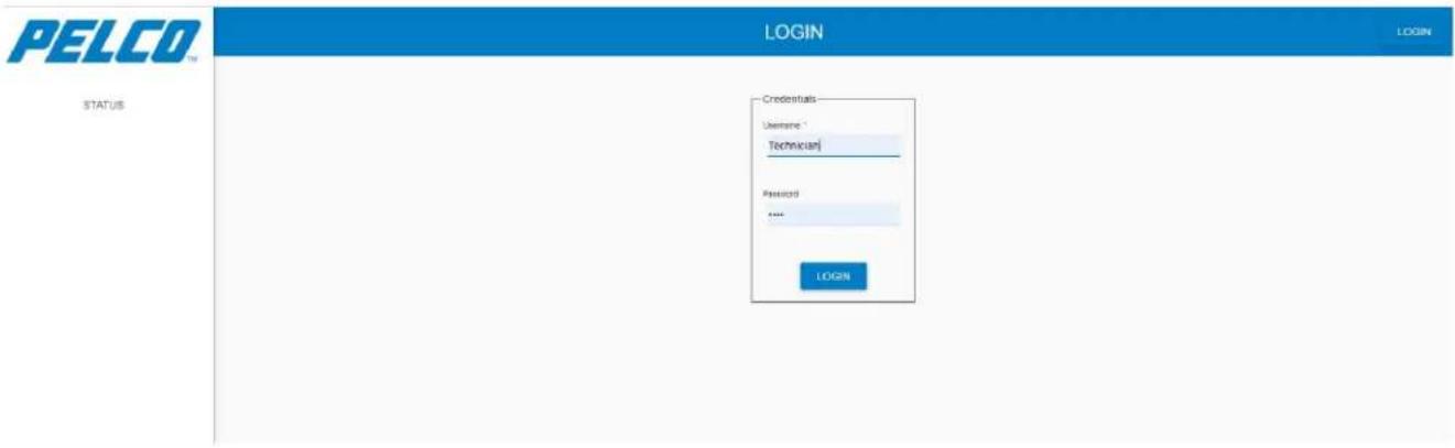 PELCO™ STATUS LOGIN LOGIN Credentials Username * Technician Password **** LOGIN