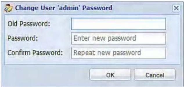 Change User 'admin' Password Old Password: Password: Enter new password Confirm Password: Repeat new password OK Cancel