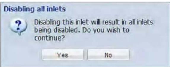 Disabling all inlets ? Disabling this inlet will result in all inlets being disabled. Do you wish to continue? Yes No