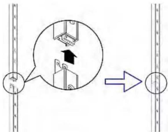 Diagram showing a device with internal components and directional arrow, likely illustrating a process or system transformation.