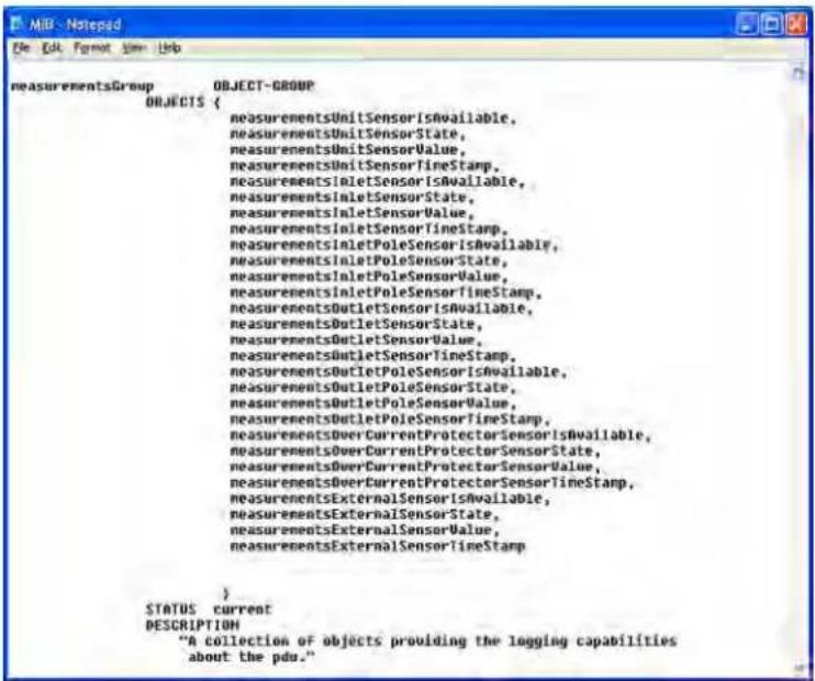measurementsGroup OBJECT-GROUP OBJECTS { measurementsUnitSensorIsAvailable, measurementsUnitSensorState, measurementsUnitSensorValue, measurementsUnitSensorTimeStamp, measurementsInletSensorIsAvailable, measurementsInletSensorState, measurementsInletSensorValue, measurementsInletSensorTimeStamp, measurementsInletPoleSensorIsAvailable, measurementsInletPoleSensorState, measurementsInletPoleSensorValue, measurementsInletPoleSensorTimeStamp, measurementsOutletSensorIsAvailable, measurementsOutletSensorState, measurementsOutletSensorValue, measurementsOutletSensorTimeStamp, measurementsOutletPoleSensorIsAvailable, measurementsOutletPoleSensorState, measurementsOutletPoleSensorValue, measurementsOutletPoleSensorTimeStamp, measurementsOverCurrentProtectorSensorIsAvailable, measurementsOverCurrentProtectorSensorState, measurementsOverCurrentProtectorSensorValue, measurementsOverCurrentProtectorSensorTimeStamp, measurementsExternalSensorIsAvailable, measurementsExternalSensorState, measurementsExternalSensorValue, measurementsExternalSensorTimeStamp STATUS current DESCRIPTION "A collection of objects providing the logging capabilities about the pdu."