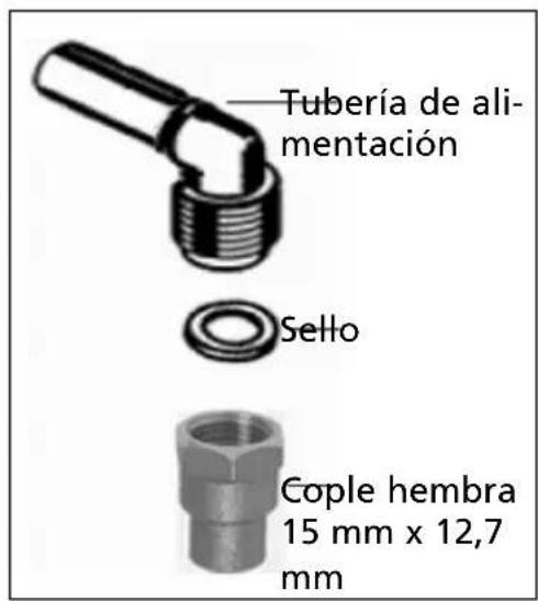 Tubería de alimentación Sello Cople hembra 15 mm x 12,7 mm