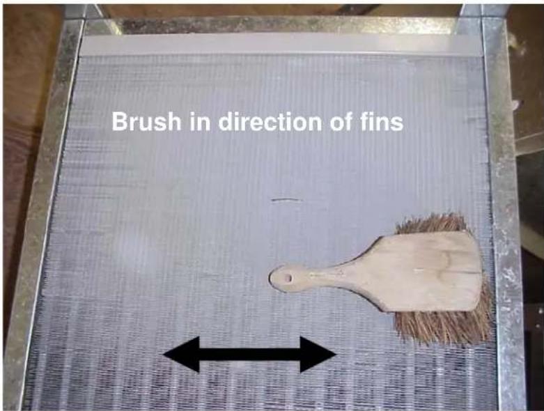 Brush in direction of fins