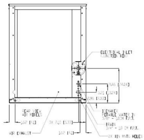 ELE (T) L-L 1 LET FUNCTION TOO 9,46 [0,424] 5,21 [0,24] 6,96 [7,53] SEAR VIEW AIR MODELS 1,62 [4,1] 3X 2,40 [5,33] AIR EXHAUST 1,62 [4,2] TEMAKER POT-ILE WATER IN 3/8" - LOOM F.P.T. DRAIN 3/4" - 1.9 2M F.P.T. 2X 11N MNTG HOLES