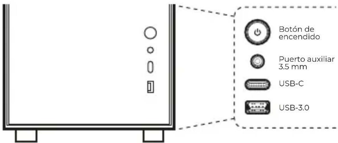 Botón de encendido Puerto auxiliar 3.5 mm USB-C USB-3.0