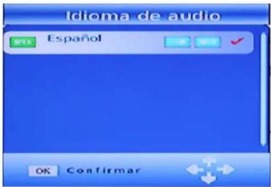 Idioma de audio Español OK Confirmar