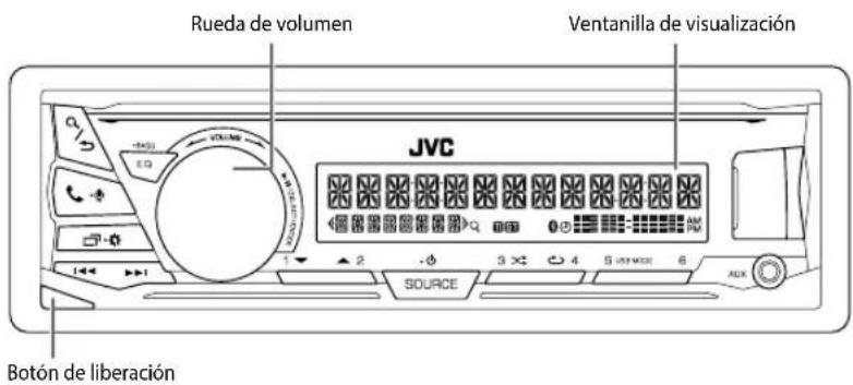 Rueda de volumen Ventanilla de visualización JVC SOURCE Botón de liberación