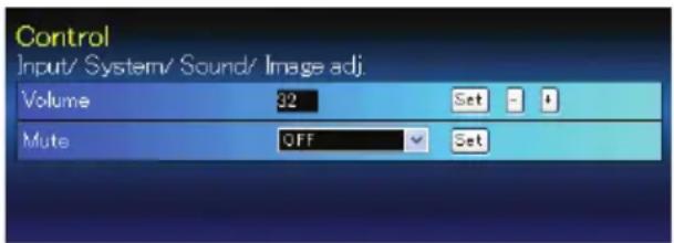 Control Input/ System/ Sound/ Image adj. Volume 92 Set - 1 Mute OFF Set