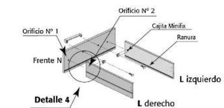 Orificio N° 1 Frente N Orificio N° 2 Cajita Minifix Ranura L izquierdo Detalle 4 L derecho