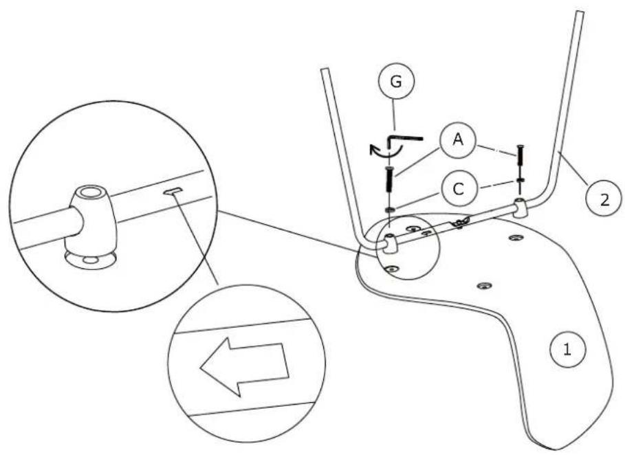 Technical diagram of a mechanical assembly with labeled parts and directional arrows indicating motion or movement.