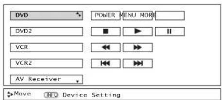 DVD POWER MENU MORE DVD2 VCR VCR2 AV Receiver Move INFO Device Setting