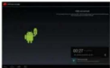 Screenshot of a mobile app interface showing a green Android robot icon and status bar with date 00:27