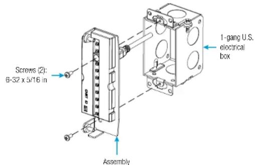 Screws (2): 8-32 x 5/16 in Assembly I-gang U.S. electrical box