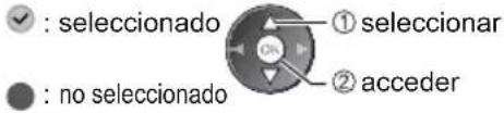 ✓ : seleccionado ① seleccionar ● : no seleccionado OK ② acceder