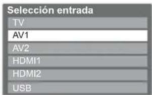 Selección entrada TV AV1 AV2 HDMI1 HDMI2 USB