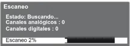 Escaneo Estado: Buscando... Canales analógicos : 0 Canales digitales : 0 Escaneo 2%