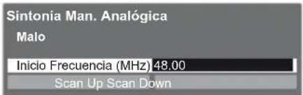 Sintonía Man. Analógica Malo Inicio Frecuencia (MHz) 48.00 Scan Up Scan Down