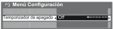 Menú Configuración Temponizador de apagado Off