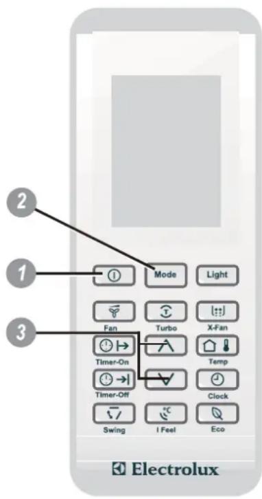 2 1 Mode Light Fan Turbo X-Fan Timer-On Temp Timer-Off Clock Swing I Feel Eco Electrolux