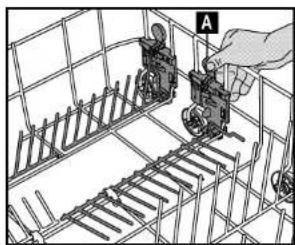 Technical diagram showing a mechanical assembly with labeled component A and structural elements