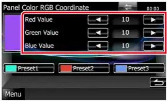 Panel Color RGB Coordinate Red Value Green Value Blue Value 10 10 10 Preset1 Preset2 Preset3 Menu