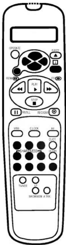 OPERATE EJROT REVIEW PLAY STOP PSTILL RECISEL VISS CLOCK AV CLUST SHARLESS CLOWL TVOR UP SHOWVIEW A TRK