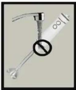 Medical or laboratory symbol image showing a syringe with a prohibition sign and a circular absence, likely indicating no protection or absence of an eye.
