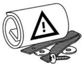 Warning symbol and safety warning label on a cylindrical object, indicating hazard or caution