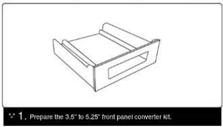 1. Prepare the 3.5" to 5.25" front panel converter kit.